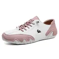 Pink and white leather low-top casual shoes with black ram logo and rubber sole - 38 / White Pink