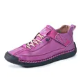 Unisex olive green outdoor casual shoes in dark purple leather with elastic straps - EU 38 / Rose Red