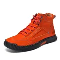 Men's high-top casual boots in orange suede with thick rubber soles and lace-up closure - 38 / Orange