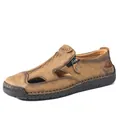 Sandalias de cuero marrón vintage para hombre con puntera cerrada y diseño transpirable - EU 38 / Dorado