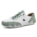 Low-top casual sneakers in white and sage green leather with a black ram logo design - 38 / White & Light Green