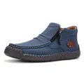 Botas de hombre en nubuck azul marino con cremallera lateral y costuras de contraste - 38 / Estilo Sencillo / Azul