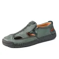Sandalias de cuero para hombre verde oscuro con cremallera lateral y diseño calado - EU 38 / Verde