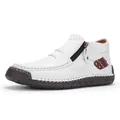 Mocasines de cuero blanco para hombre con cremallera lateral y costuras a mano - 38 / Estilo para Todas las Estaciones / 白色黑底