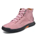 Pink suede high-top boots for men with durable black rubber soles and pink woven laces - 38 / Pink