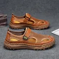 Sandalias de exterior de cuero marrón transpirable para hombre con suela de goma - 47 / Marrón
