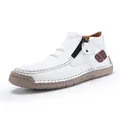 Botas blancas casuales de cuero para hombre con cremallera lateral y suela de goma - 38 / Estilo para Todas las Estaciones / Blanco con Suela Amarilla