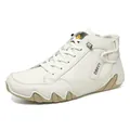 White genuine leather mid-top casual shoes for men with thick gum rubber soles - EU 38 / White