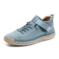 Chaussures décontractées bleu gris en cuir avec coutures main et sangles velcro - 38 / Bleu lac