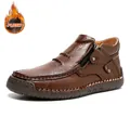 Botas de cuero marrón para hombre con forro de felpa cálido y suela de goma - 38 / Estilo con forro de felpa (9930M) / Café