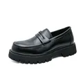Men's stylish black platform loafers with thick lug soles and smooth leather finish - EU 38 / Matte Black