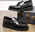 Men's black embossed patent leather loafers with thick soles and metal buckle detail - EU 38 / Black