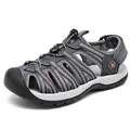Women's closed-toe outdoor hiking sandals in dark grey with pink and white woven straps - EU 38 / Grey Pink