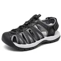 Mens black closed toe hiking sandals with gray webbing and elastic drawstring closure - EU 38 / Dark Grey