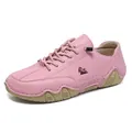 Pink genuine leather casual loafers with decorative sheep logo and rubber sole - 36 / Pink (F8010)
