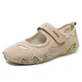 Women's beige leather Mary Jane sneakers with breathable mesh and velcro strap - EU 38 / Sand