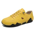 Yellow low-top leather casual shoes for men with lace-up closure and anti-slip rubber sole - 36 / Yellow (F8010)