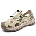 Beigefarbene Outdoor-Sandalen mit rutschfester Gummikappe und elastischem Kordelzug - EU 38 / Sandfarben