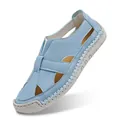 Light blue textured leather hollow shoes with brown mesh and rubber sole for men - 36 / Moon Blue