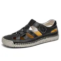 Men's black leather closed-toe sandals with white stitching and breathable cutouts - 36 / Black (2509)
