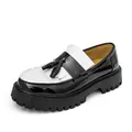 Classic black and white contrast leather loafer with tassel detail and chunky lug sole - EU 38 / Black and White Patchwork