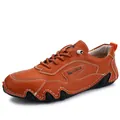 LDECK braune Leder-Freizeitschuhe mit handgenähten Details und rutschfester Gummisohle - 38 / Orangerot