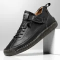 Chaussures décontractées en cuir noir pour hommes avec coutures et semelle en gomme - 36 / Noir