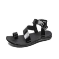 Men's black toe-ring leather sandals with adjustable ankle strap and non-slip rubber sole - EU 38 / Black