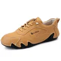 Herren Freizeitschuhe aus braunem Leder mit Lychee-Struktur und Gummisohle - 38 / Kurkuma