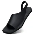 Men's matte black faux leather flat sandals with square toe and heel strap - EU 38 / Black