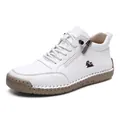 White casual leather shoes for women with side zipper and natural rubber sole - EU 35 / White