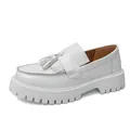 Mens white platform leather loafers with tassel detail and chunky lug sole - EU 38 / White