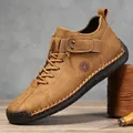 Brown handmade stitched loafers for men with star motif and rubber sole detail - 38 / Gold Yellow