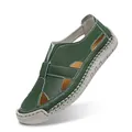 Dark green woven leather loafers with breathable mesh and thick rubber soles - 36 / Green (2508)