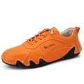 Scarpa casual uomo arancione in pelle con suola spessa in gomma nera a dente di sega - 38 / Arancione