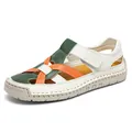 Men's casual leather sandals in white with olive and orange straps and rubber sole - 38 / Multi-Color (2509) / Rainbow