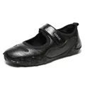 Black leather Mary Jane walking shoes with hook and loop closure and anti-slip rubber sole - EU 38 / Black