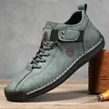Sage green handcrafted nubuck leather loafers with star print and stitching detail - 38 / Green