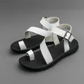 Mens fashion breathable sandals with white crisscross straps and black rubber soles - EU 38 / White
