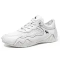White men's casual sneakers with mesh panels and black goat logo on the side - EU 35 / White