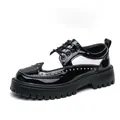 Men's platform brogue shoes in black and white patent leather with gold rivet studs - EU 38 / Black and White