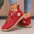 Handcrafted red leather casual shoes with contrast stitching and soft rubber sole - 38 / Burgundy