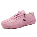 Rosafarbene Freizeitschuhe aus Leder mit Lychee-Struktur, Schnürung und Gummisohle - 38 / Rosa