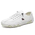 Weiße Freizeit-Lederschuhe mit Litchi-Struktur und gewellter Gummisohle - 38 / Weiß