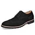 Classic black suede brogue shoes for men with wingtip carving and thick rubber soles - EU 38 / Black