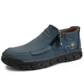 Men's navy blue suede hiking boots with side zipper and durable rubber sole - EU 38 / Blue