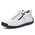 White leather casual boots with side zipper and contrast stitching for men - EU 38 / White