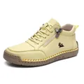 Light yellow casual leather shoes with zipper, hand-stitched rubber soles and goat logo - EU 36 / Yellow