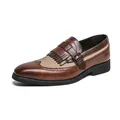 Retro brown and beige leather loafers with kiltie fringe and brogue carving details - EU 38 / Brown