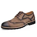 Classic dark brown wingtip brogue shoes in suede with vintage wingtip detailing - EU 38 / Khaki